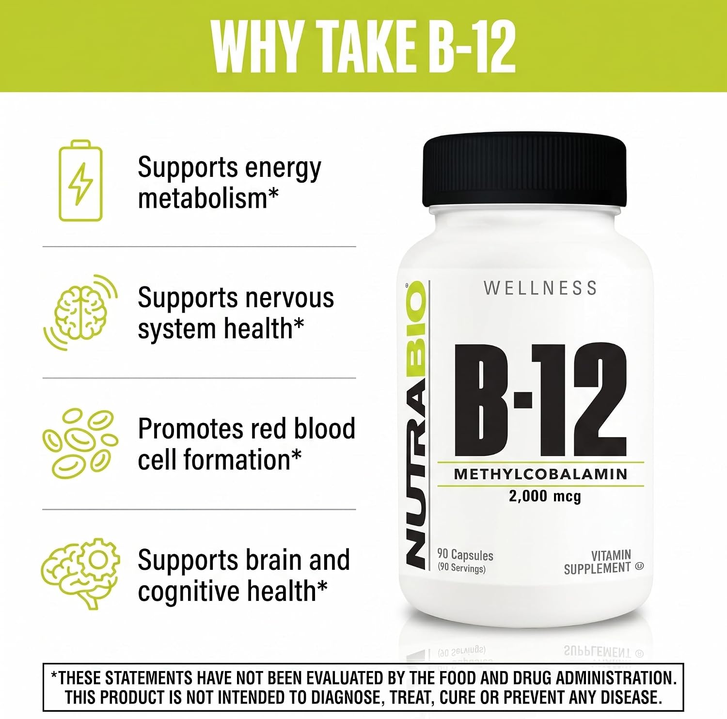 NutraBio Methyl B-12 2000mcg – 90 Cápsulas Vegetales