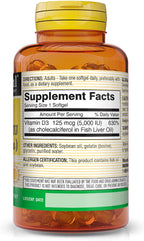 Mason Natural Vitamina D3 125 mcg (5000 UI) - 100 Cápsulas Blandas