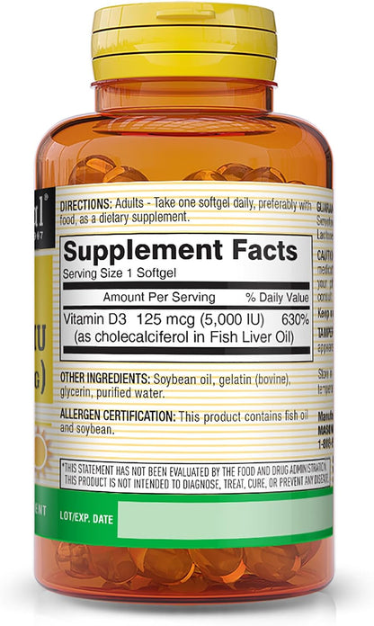 Mason Natural Vitamina D3 125 mcg (5000 UI) – Mantenimiento de los huesos: Ayuda a mantener los huesos en – Image 2
