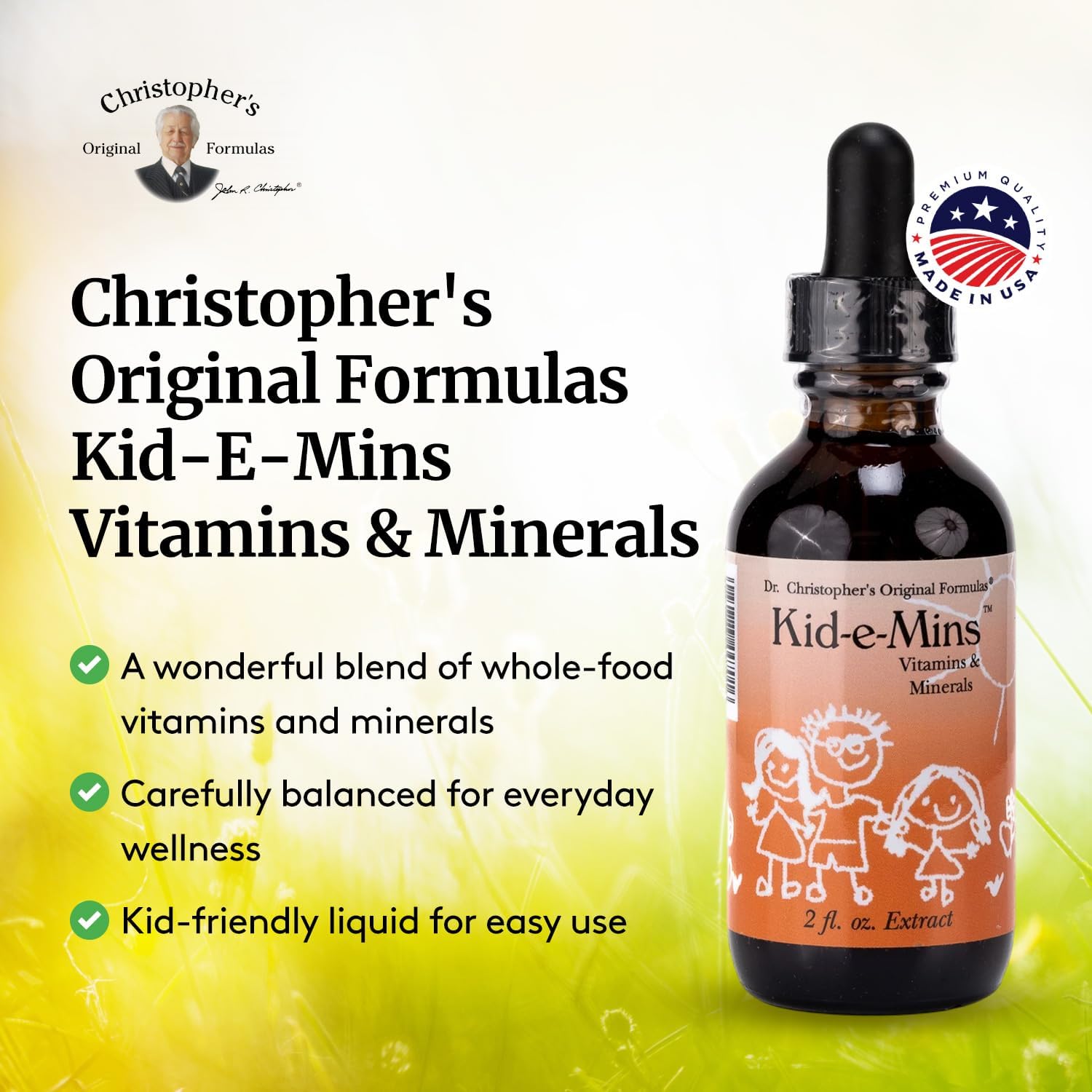 Christopher's Original Formulas Kid-E-Mins Vitaminas y Minerales, Sabor Naranja Natural, Multivitamínico Líquido para Niños, 60 ml