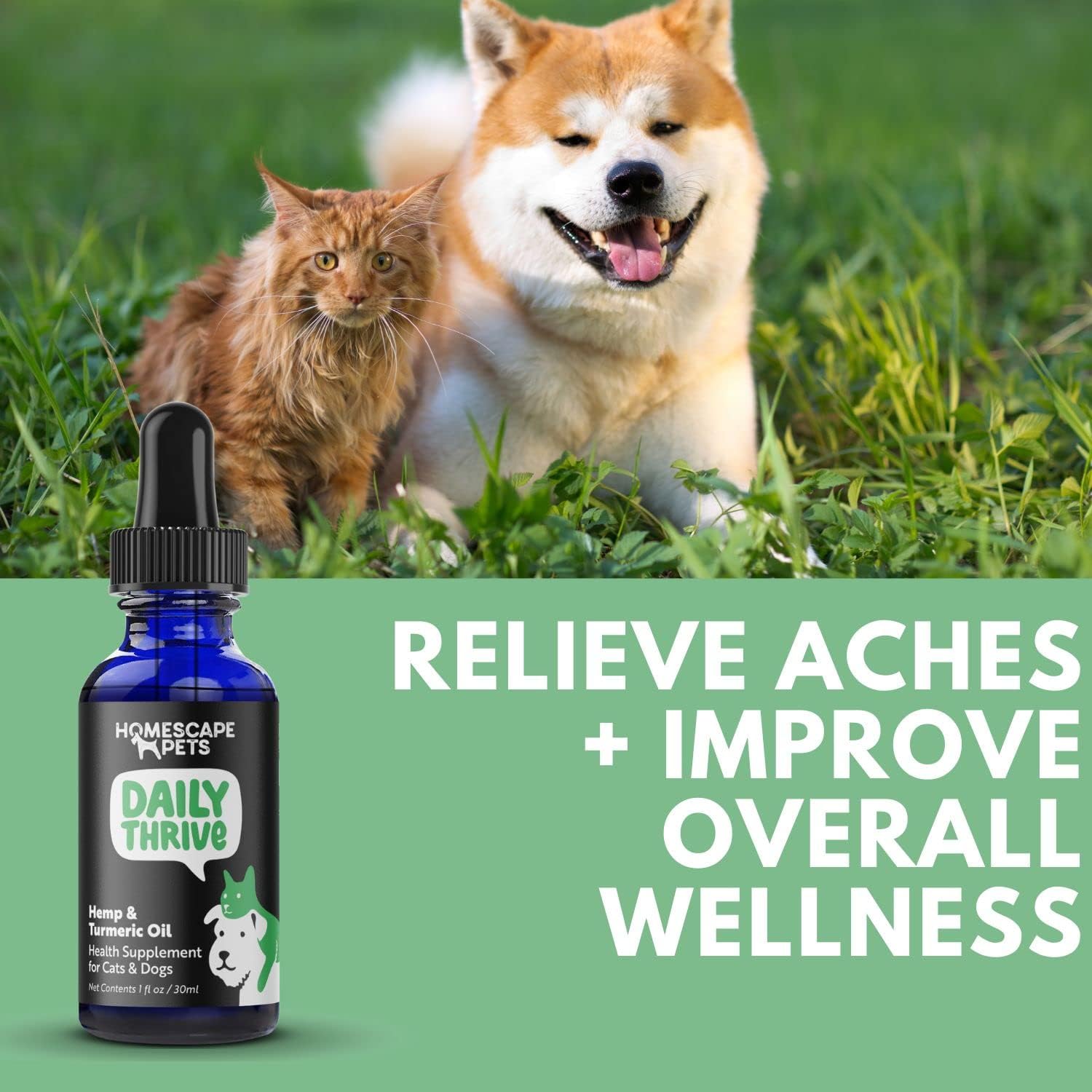 Daily Thrive de Homescape Pets - Aceite de Cáñamo y Cúrcuma para Perros y Gatos