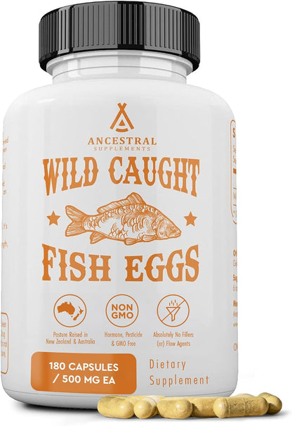 Ancestral Supplements Omega 3 Huevas de Pescado Salvaje, 2400mg, 180 Cápsulas – Image 1