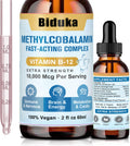 Biduka Gotas Sublinguales de Vitamina B12 10.000 mcg - Fórmula única con D3, B9 y Calcio - Vegano, No Transgénico, Sin Gluten