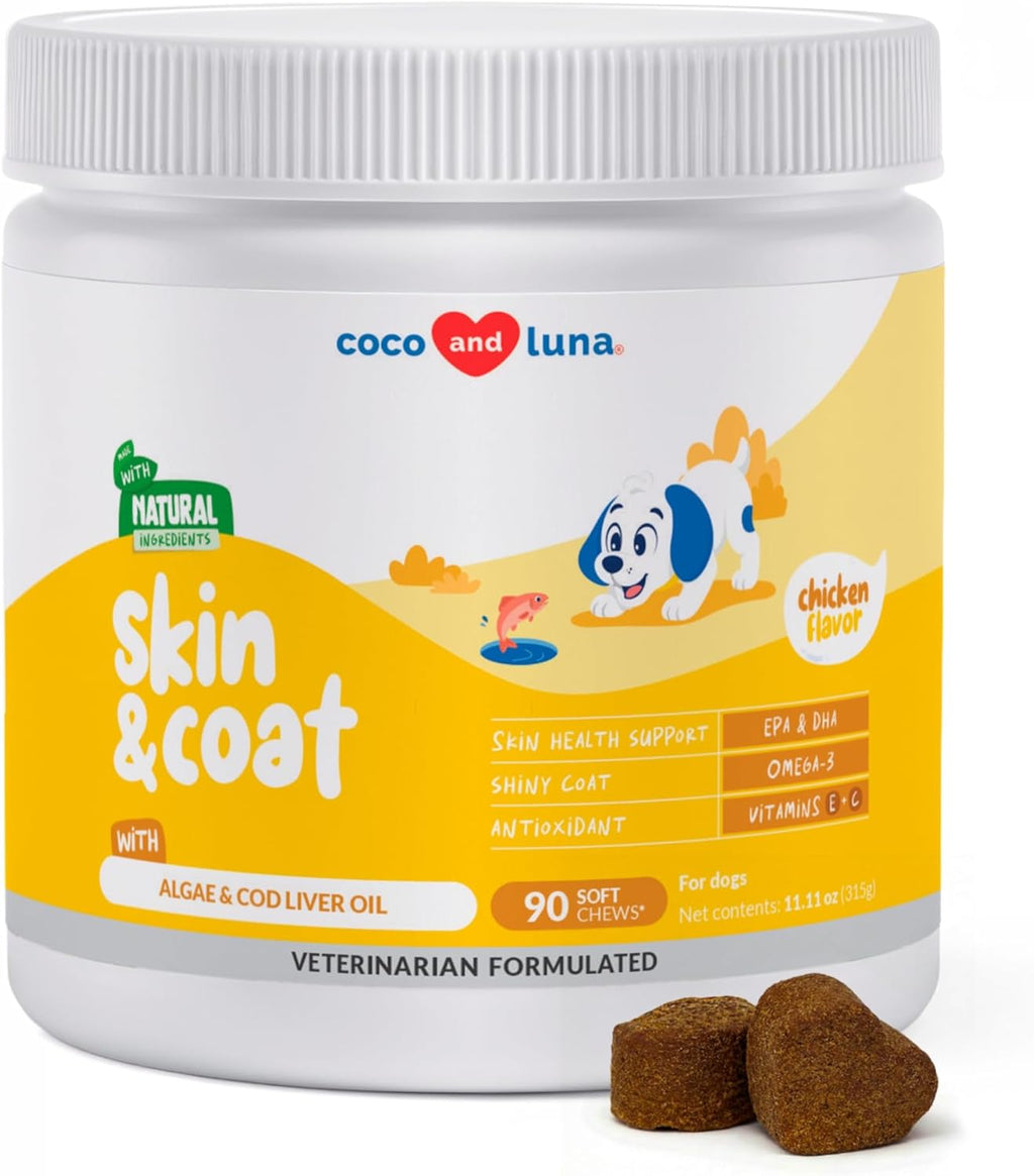 Omega 3 Fish Oil for Dogs - with Omega 3, 6, and 9, Vitamin E for Dog Shedding, Itchy, Dry Skin, Joint & Heart Support (Soft Chews)