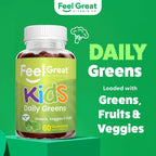 Feel Great Super Green Gummies para Niños | Gominolas de Frutas y Verduras | Multivitamínico Vegano