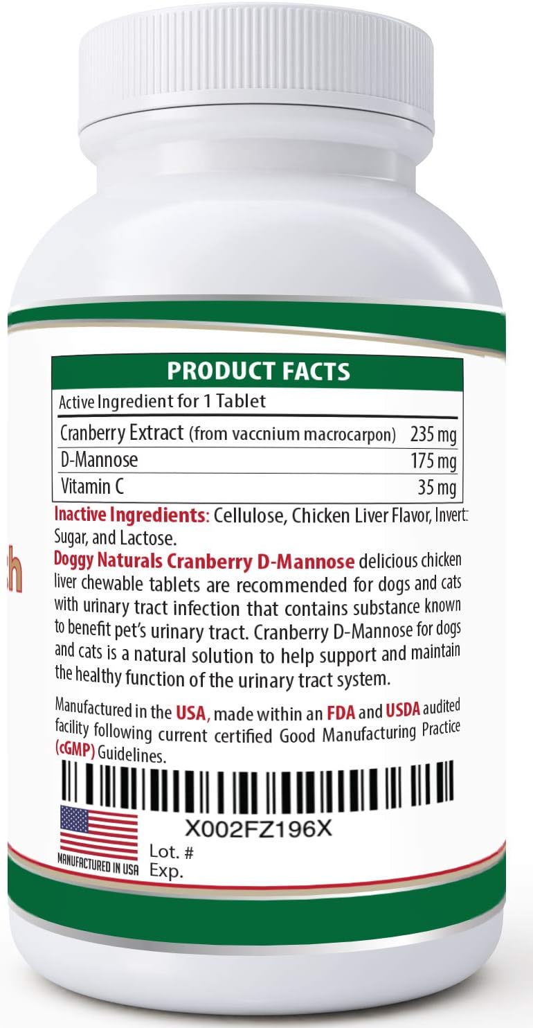 Cranberry D-Mannose para Perros y Gatos - Apoyo Urinario - Tabletas Doble Concentración (60 unidades)