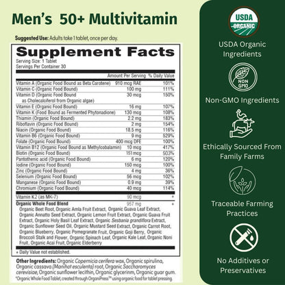 EarthFirst Organic Multivitamínico Diario para Hombres 50+ - 19 Vitaminas de Hierbas y Superalimentos, Apoya la Salud – Image 2