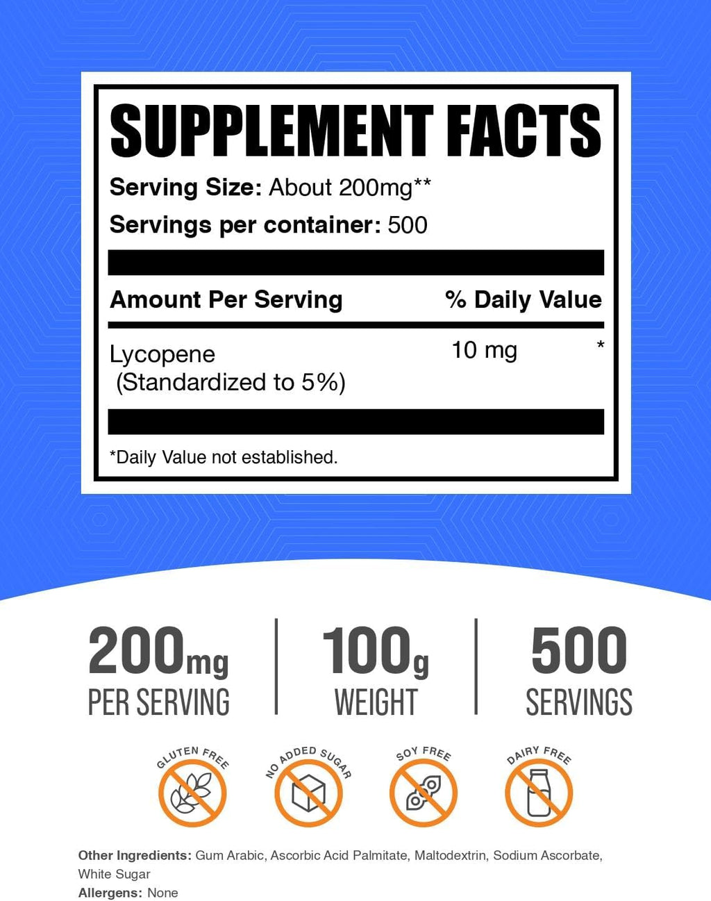 Licopeno en Polvo 10 mg - Suplemento Antioxidante, 100g