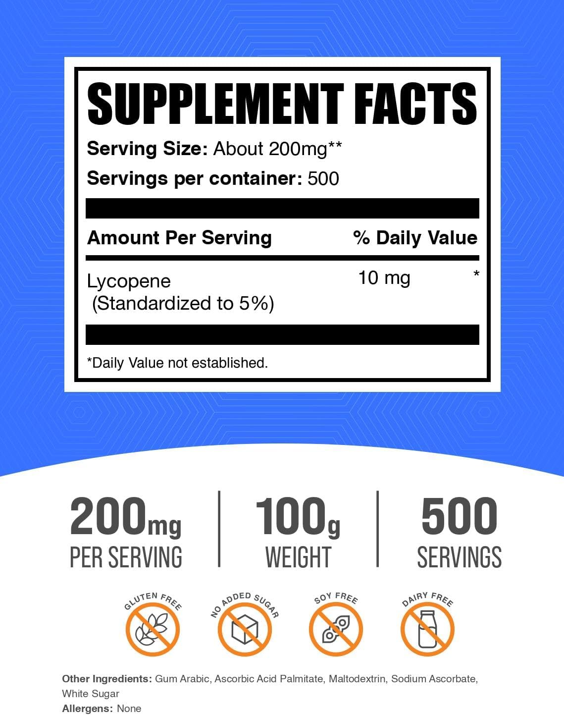 Licopeno en Polvo 10 mg - Suplemento Antioxidante, 100g