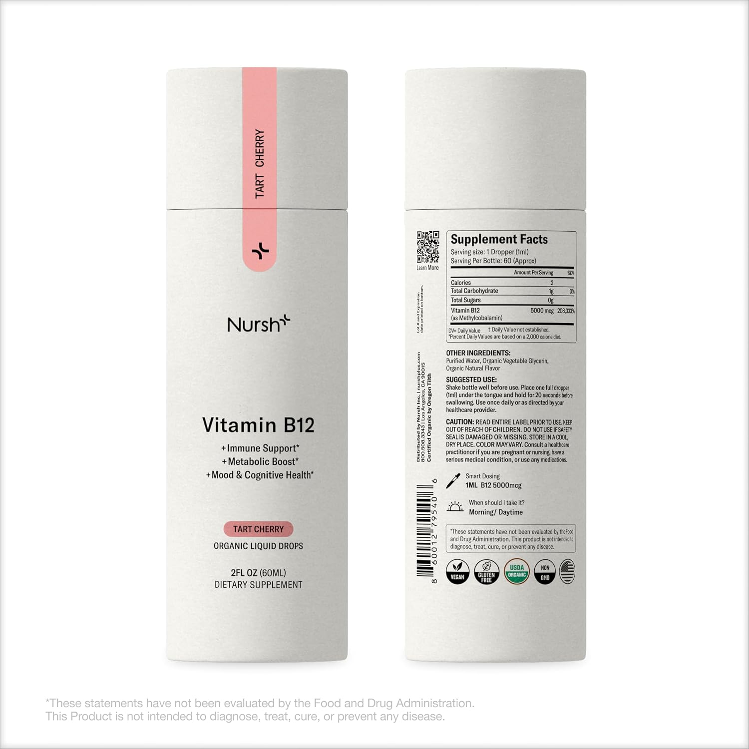 Nursh+ Boost Vitamina B12 5000 mcg Gotas Sublinguales – Metilcobalamina Orgánico y Vegano
