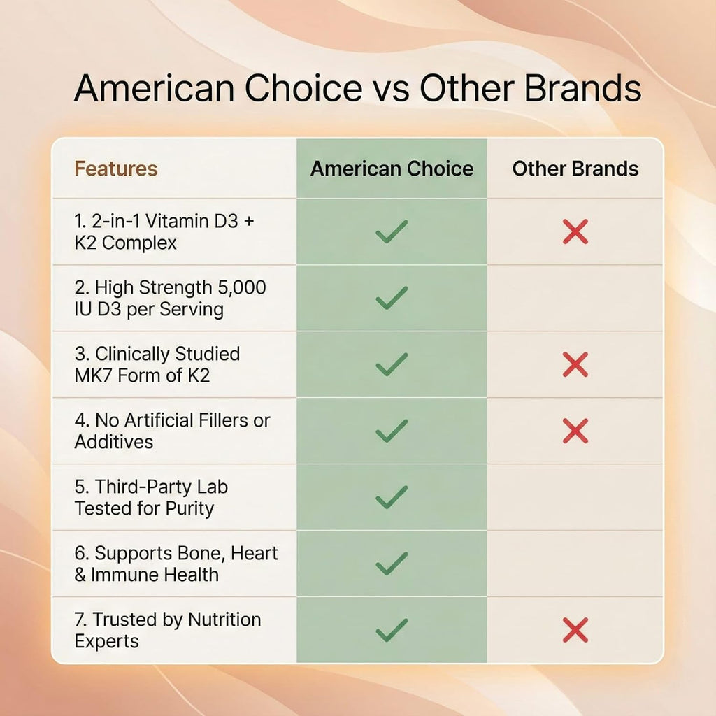 American Choice Vitamina D3 5000 UI + K2 (MK-7) 100 mcg – 120 Cápsulas