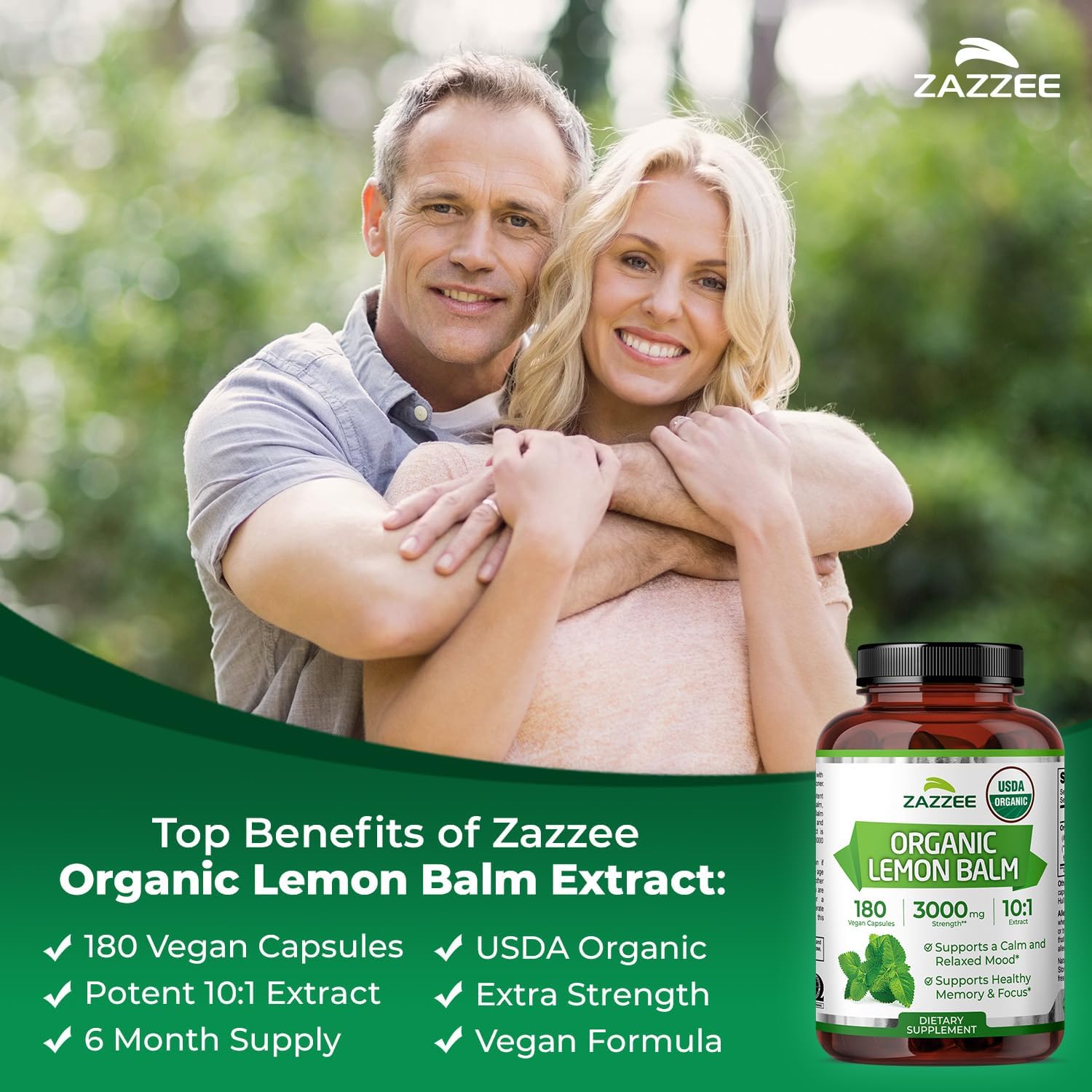 Zazzee Extracto de Melisa Orgánico 10:1 - 180 Cápsulas Veganas, 6 Meses de Suministro