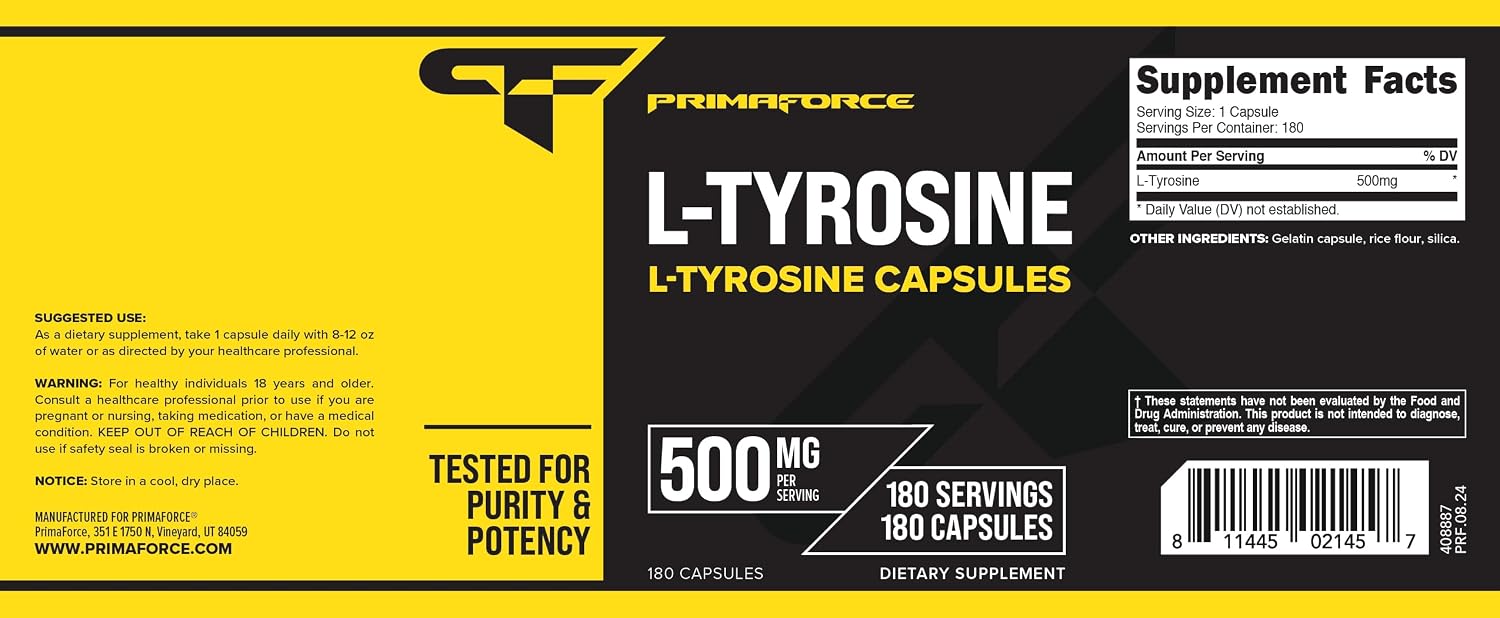 Primaforce L-Tyrosine Cápsulas 180 Cápsulas, 500 mg por Dosis