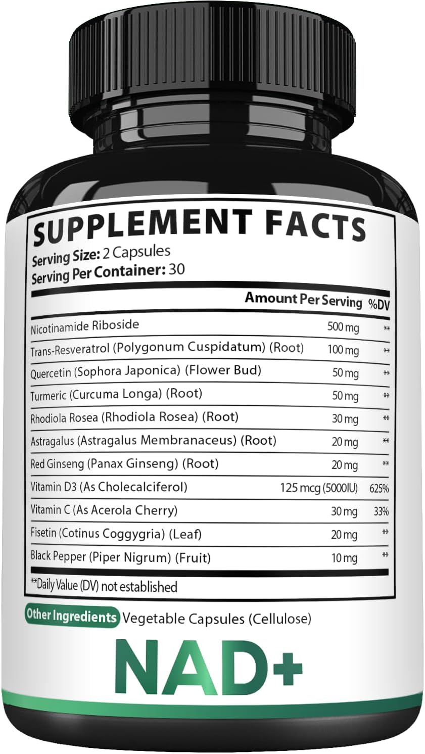 Satoomi NAD Suplemento para Mujeres - Nicotinamida Ribósido Resveratrol 900mg, Quercetina, Cúrcuma, Astrágalo, Ginseng, Vitamina D3, Vitamina C - 60 Cápsulas