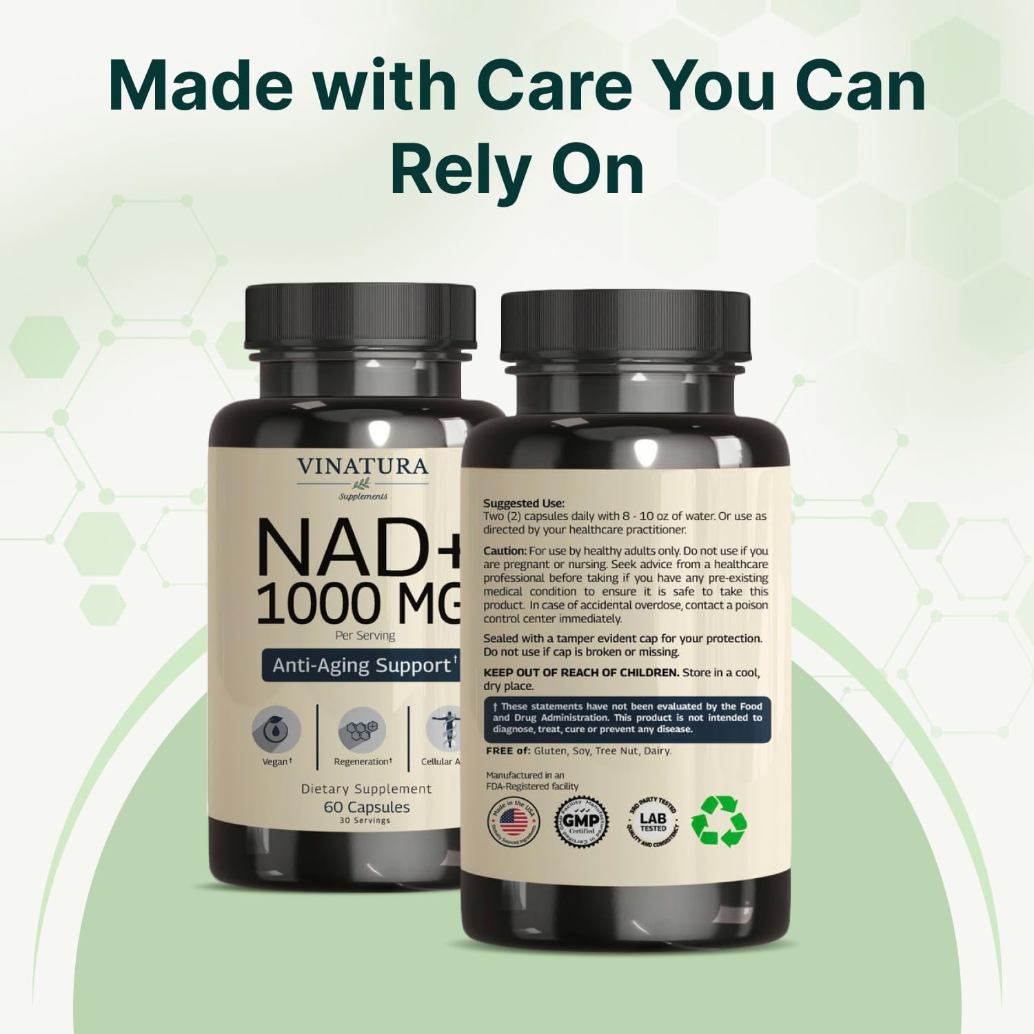 VINATURA Suplemento de NAD 1000 mg - NAD+ Puro para el Apoyo Celular