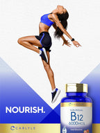 Carlyle Vitamina B-12 6000mcg | 120 Comprimidos de Disolución Rápida | Sabor Natural a Bayas | Cianocobalamina y Metilcobalamina | Vegetariano, No-GMO y Sin Gluten