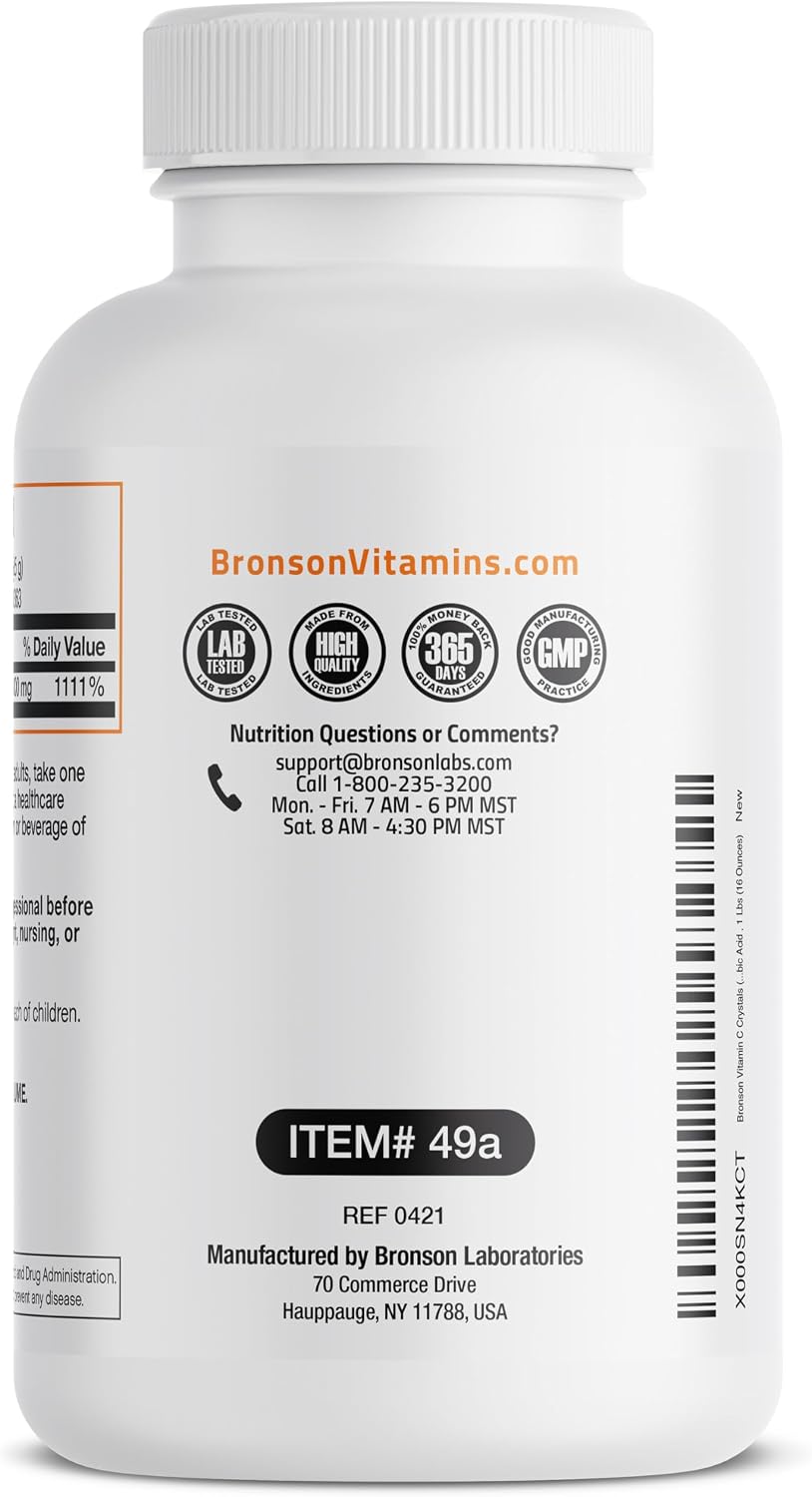 Bronson Vitamina C en Polvo - Ácido Ascórbico Puro - 454 g (1 Libra)