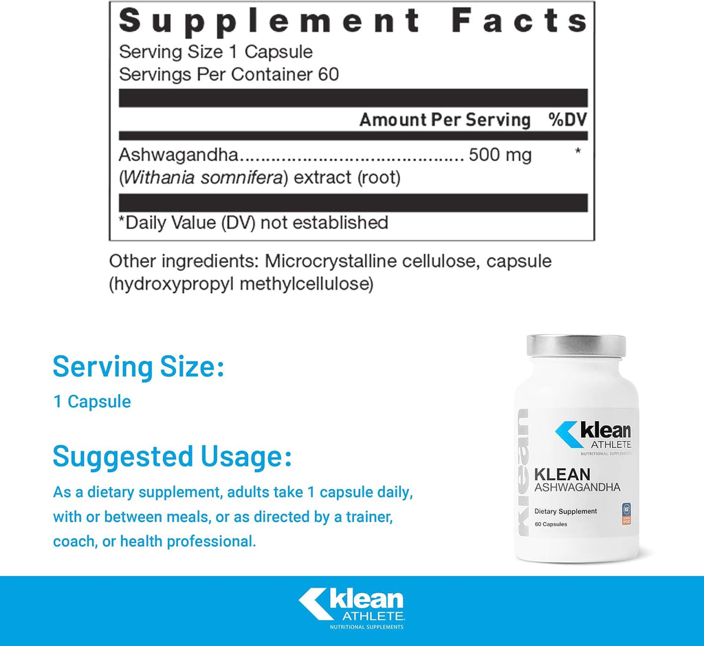 Klean Ashwagandha de Klean Athlete - 60 Cápsulas - Adaptógeno Vegano y Sin OMG