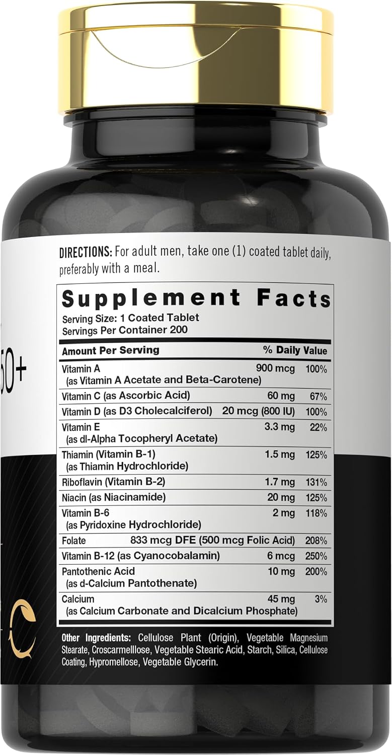 Carlyle Multivitamínico para Hombres 50+ | 200 Comprimidos | con Vitaminas B, Vitamina D, Magnesio y Zinc | Sin Gluten, No-GMO
