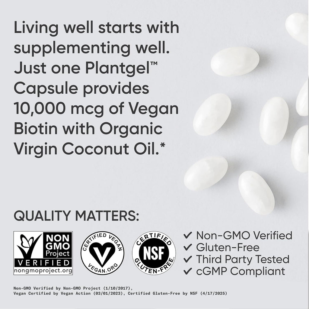 Sports Research Biotina 10.000 mcg con Aceite de Coco Orgánico - 120 Cápsulas Vegetales