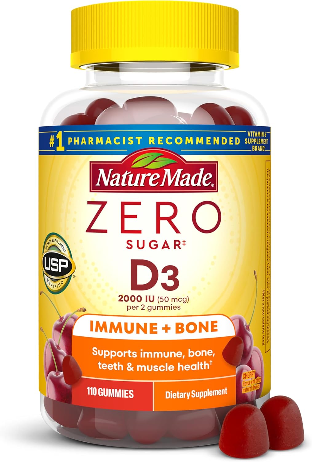 Nature Made Zero Sugar Vitamin D3 Gummies 2000 UI (50 mcg) - 110 Gominolas