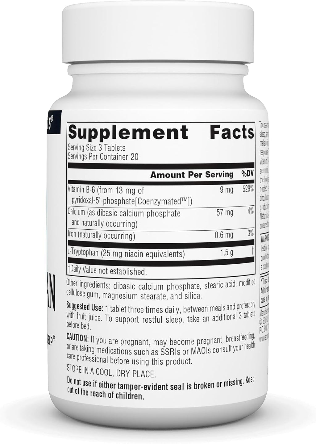 Source Naturals L-Tryptophan with Coenzyme B-6 500 mg - 60 Tablets