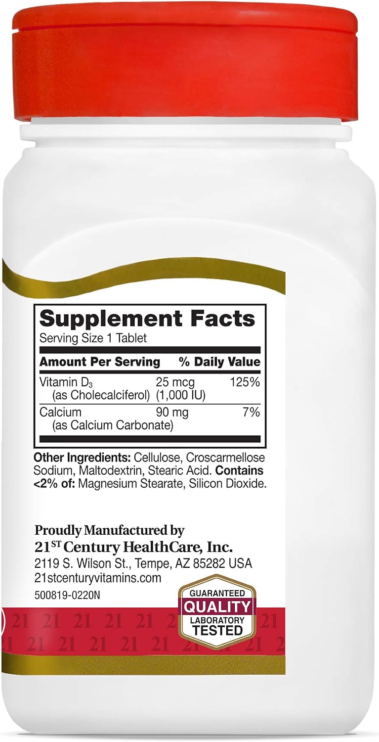 21st Century Vitamina D3 1000 UI Comprimidos, Pack de 3 (330 comprimidos)
