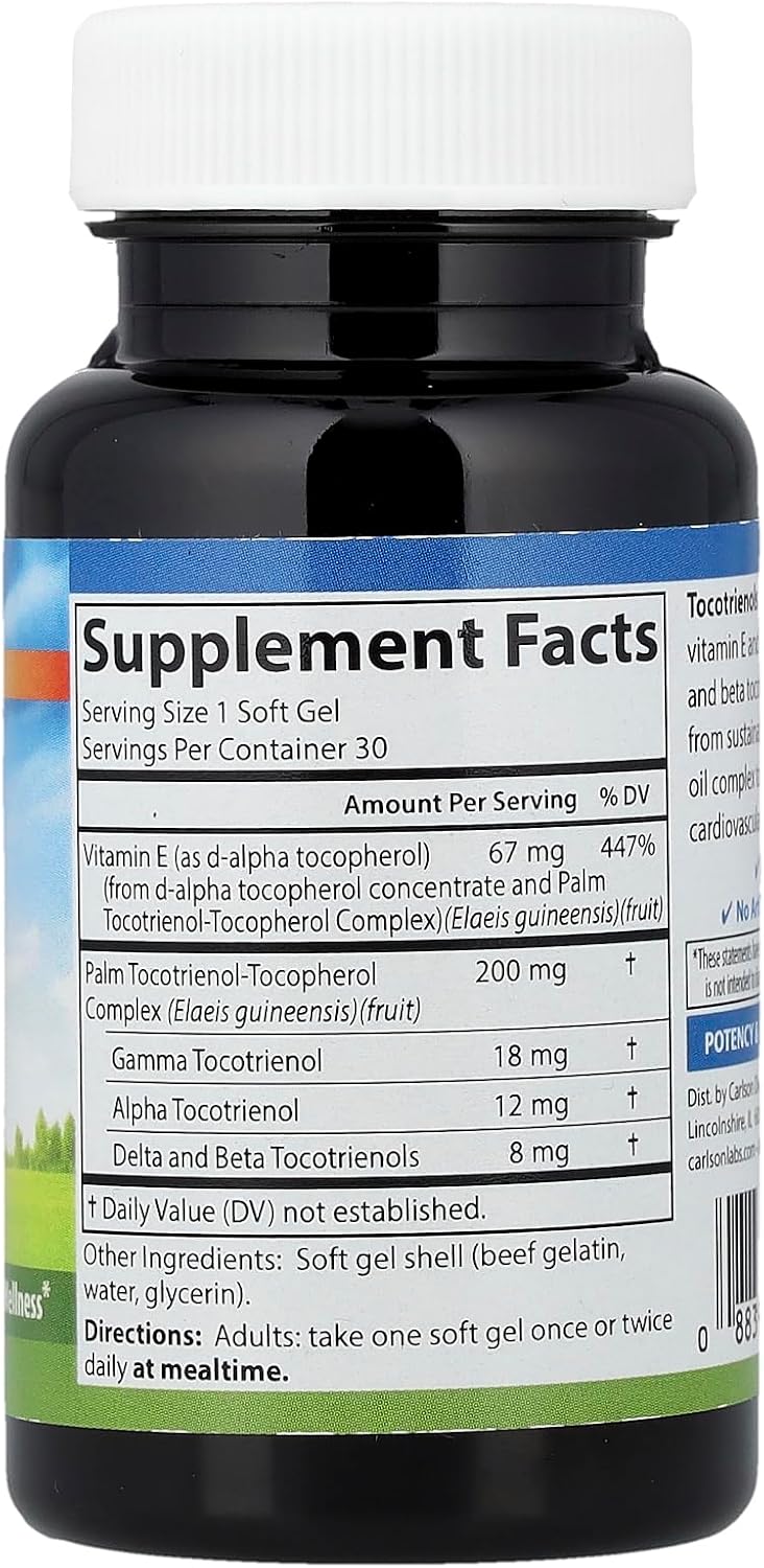 Carlson Labs Tocotrienols with Natural Vitamin E, 30 Soft Gels