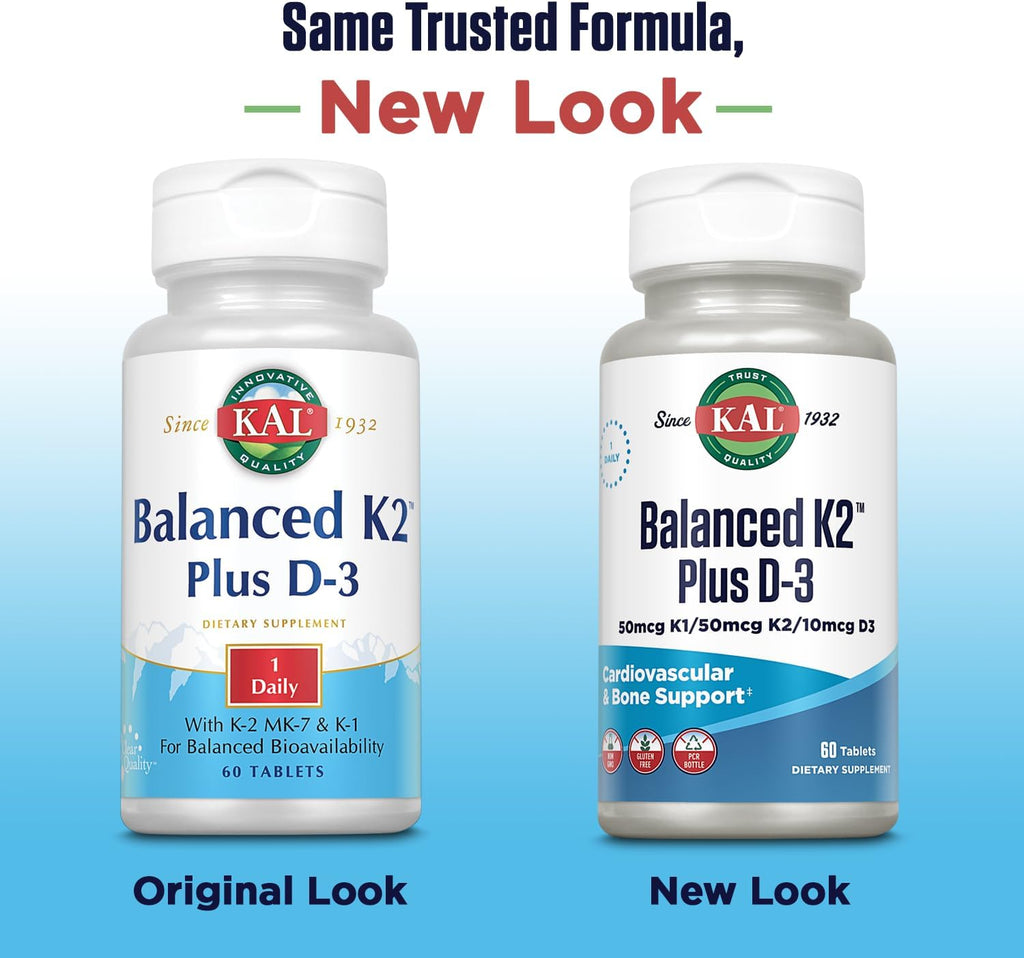 KAL Balanced K2 Plus D-3, 100 mcg, 60 Comprimidos