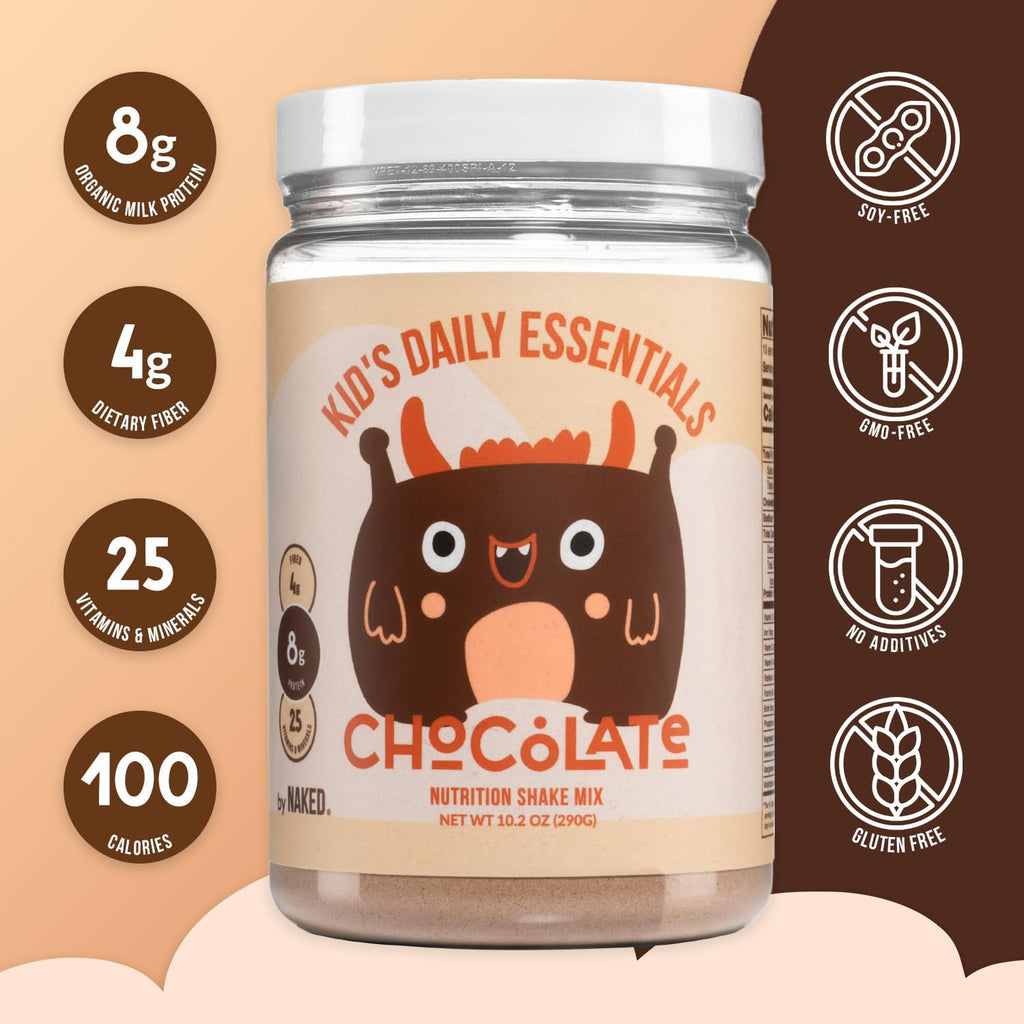 Naked Chocolate Kids Daily Essentials - Batido Proteico Orgánico para Niños con Vitaminas y Minerales