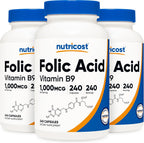 Nutricost Folic Acid (Vitamin B9) 1000 mcg, 240 Capsules