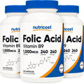 Nutricost Folic Acid (Vitamin B9) 1000 mcg, 240 Capsules (3 Bottles)