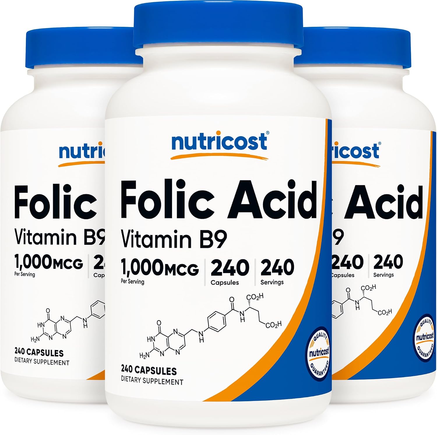 Nutricost Ácido Fólico (Vitamina B9) 1000 mcg, 240 Cápsulas (3 Frascos)