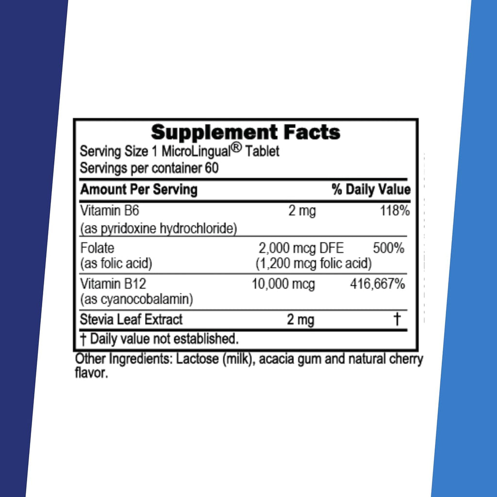 Superior Source No Shot Vitamina B-12 Cianocobalamina 10000 mcg con B-6 y Ácido Fólico - 60 Comprimidos Sublinguales