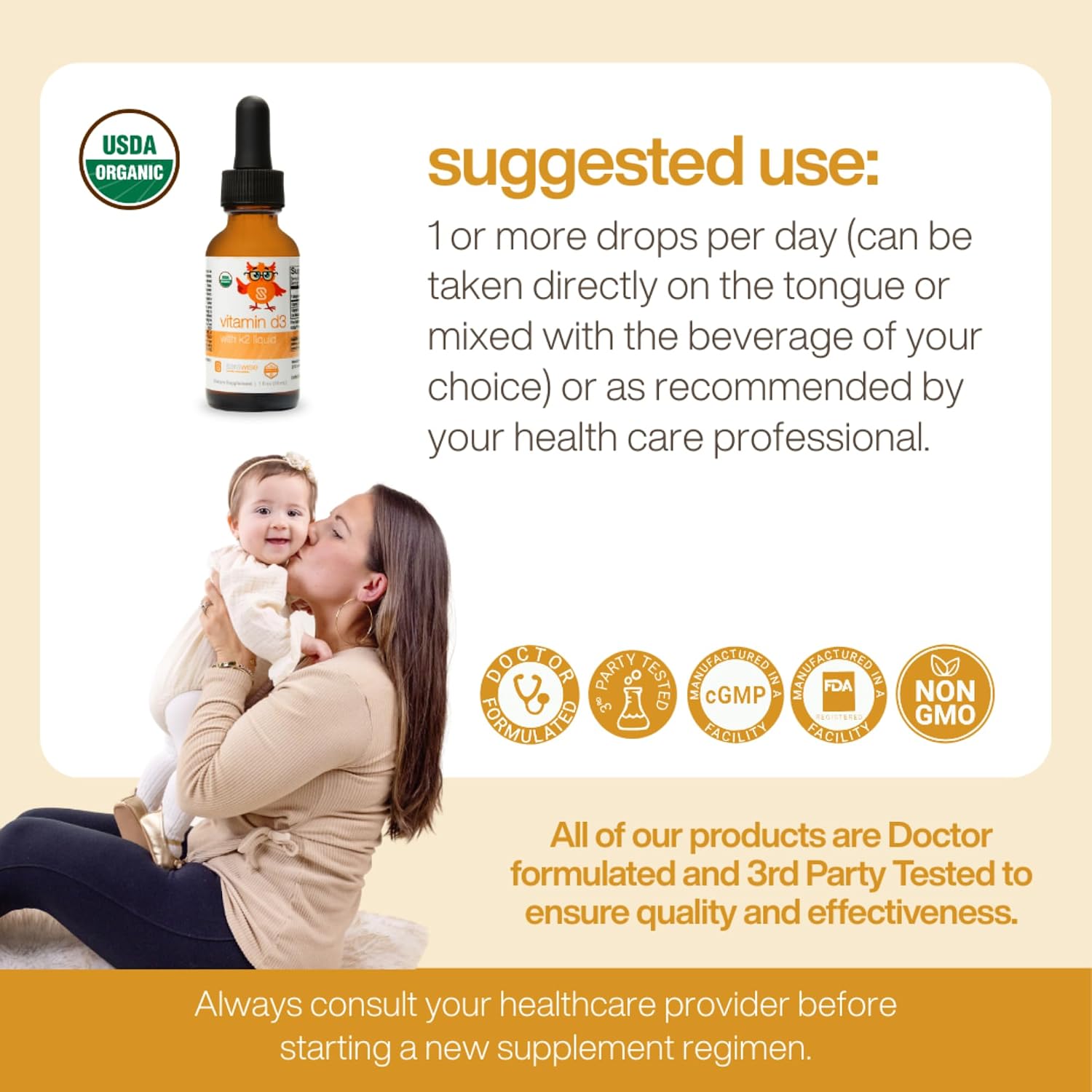 Serawise Organic Liquid Vitamin D3 with K2 - 30 ml