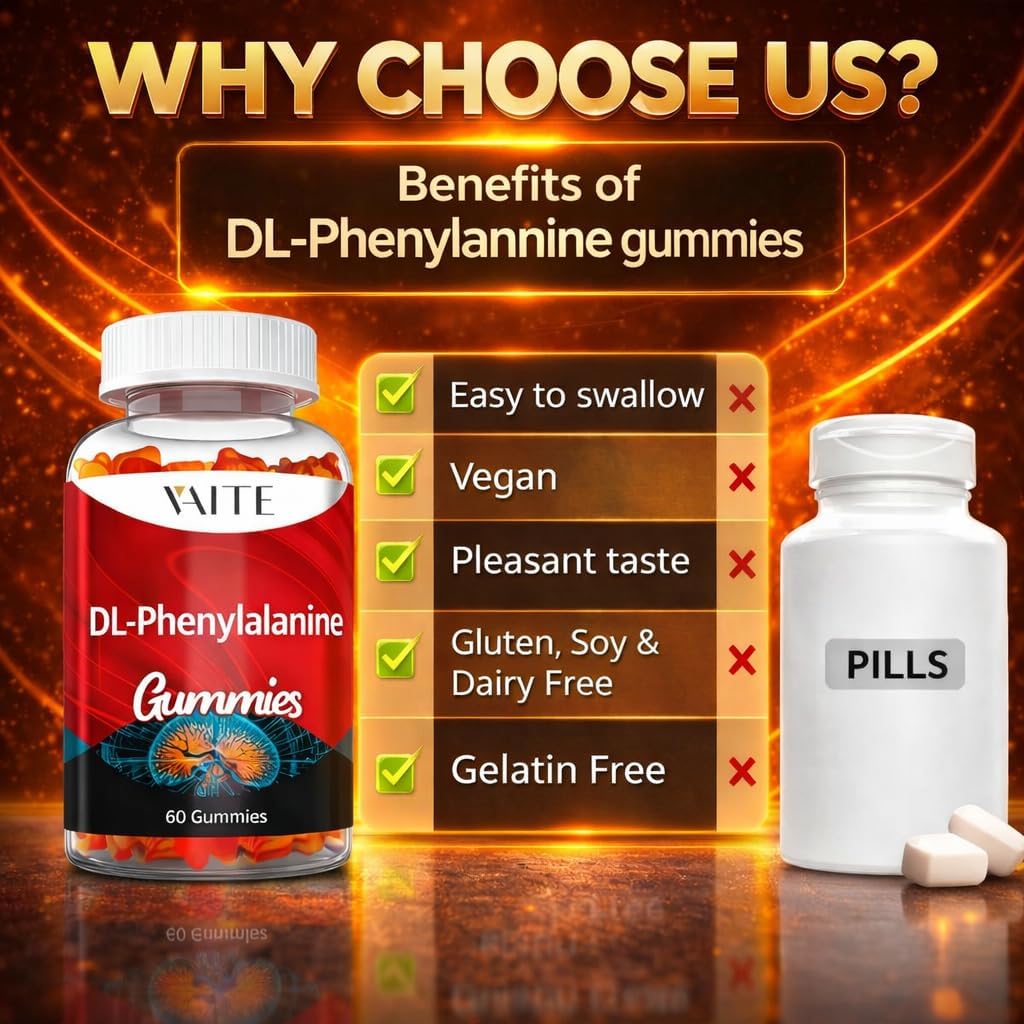 DLPA: DL-Phenylalanine 1000 mg – 60 Gominolas – Fórmula Avanzada de Fenilalanina – No GMO, Sin Gluten