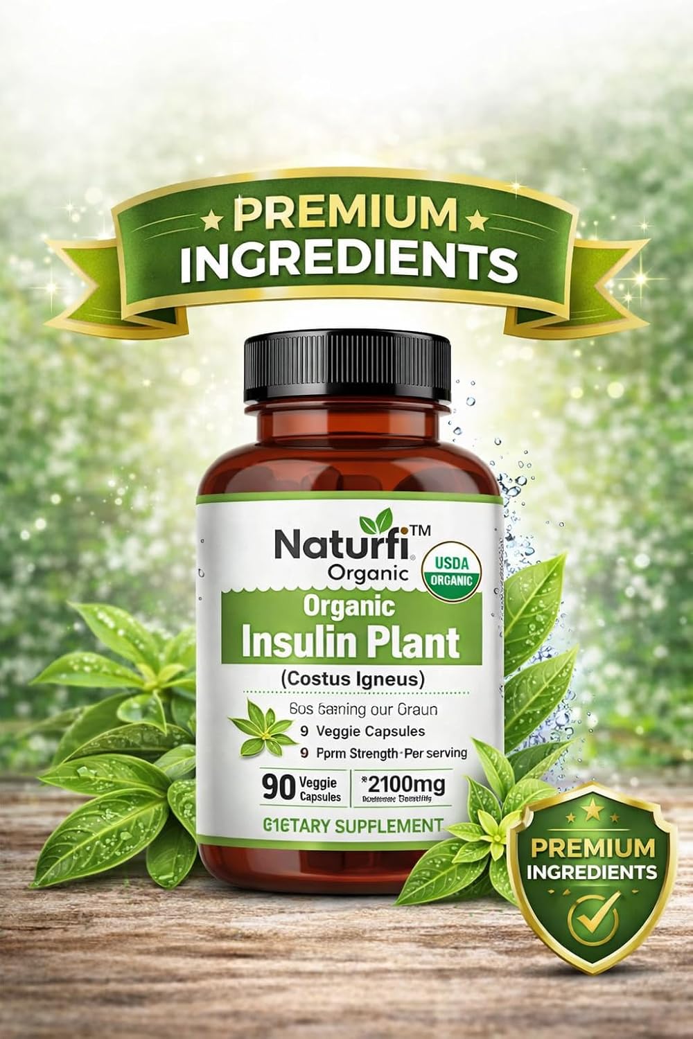 Naturfi Organic Cápsulas de Planta de Insulina (Costus Igneus), USDA Orgánico | Suplemento 100% Natural, 90 Cápsulas Vegetales (1 Mes)