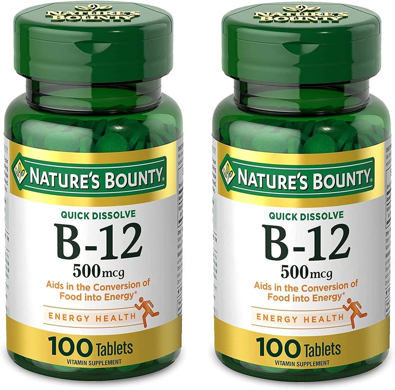 Nature's Bounty Vitamina B12 500 mcg, Comprimidos Sublinguales, 100 Unidades (Pack de 2)