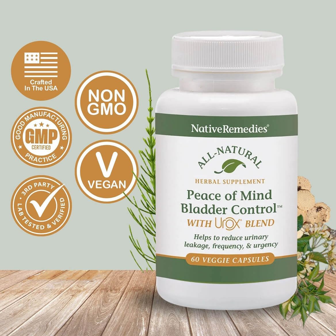 Native Remedies Urox - Suplemento para el Control de la Vejiga, 60 Cápsulas Veganas