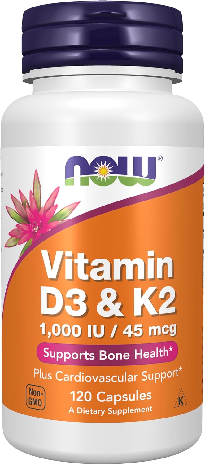 NOW Foods Vitamina D-3 y K-2, 120 Cápsulas Veganas