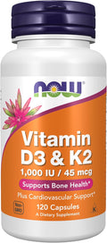 NOW Foods Vitamina D-3 y K-2, 120 Cápsulas Veganas