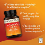 Dr. Mercola Vitamina D3 y K2 - 5000 UI D3 y 180 mcg K2 - 30 Cápsulas