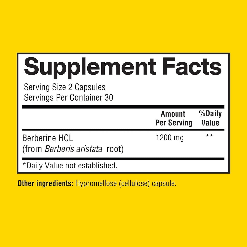 Happi Mi Nutrition Berberina 1200 mg por dosis como Berberine HCL, 60 Cápsulas Vegetales
