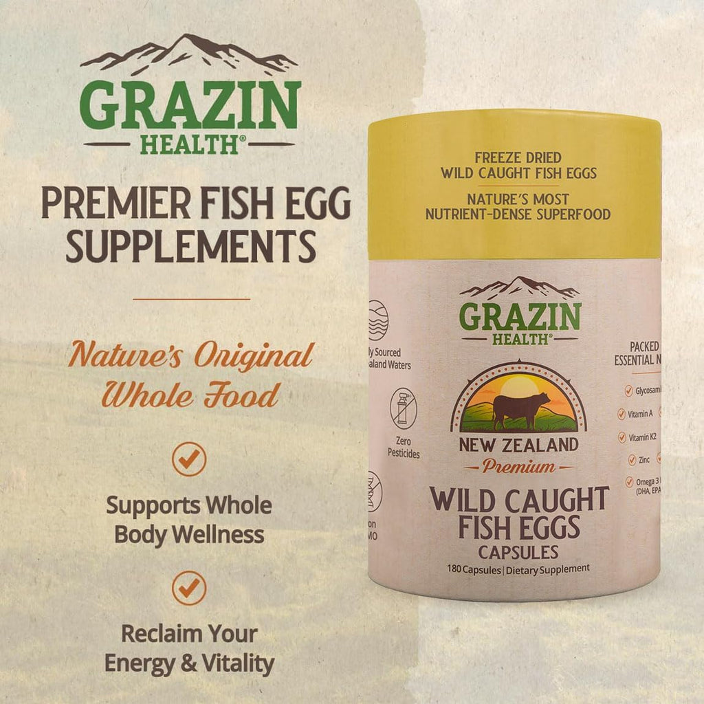 GRAZIN HEALTH Cápsulas de Huevas de Pescado – 3000mg por Porción | Omega-3, DHA y EPA