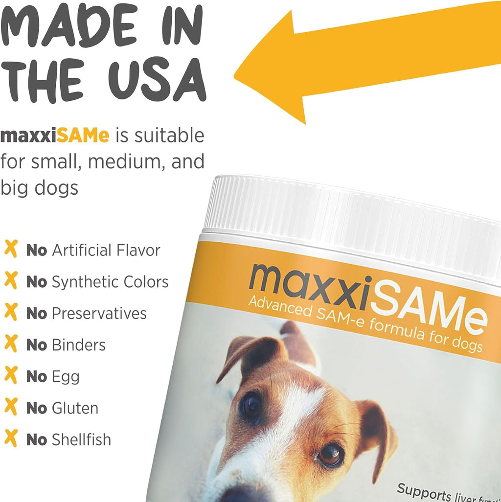 maxxiSAMe Suplemento Avanzado de SAM-e en Polvo para Perros - Apoyo Hepático, Cognitivo y Articular, 150g
