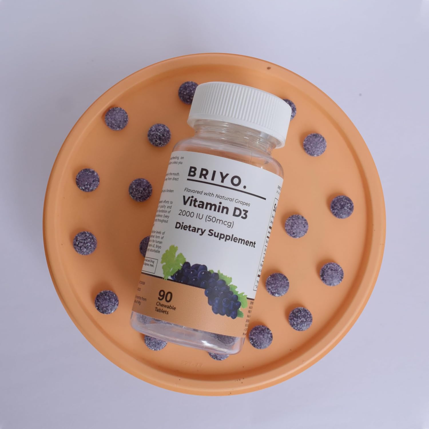 Briyosis Vitamina D3 2000 IU - 90 Comprimidos Masticables Sabor Uva Natural
