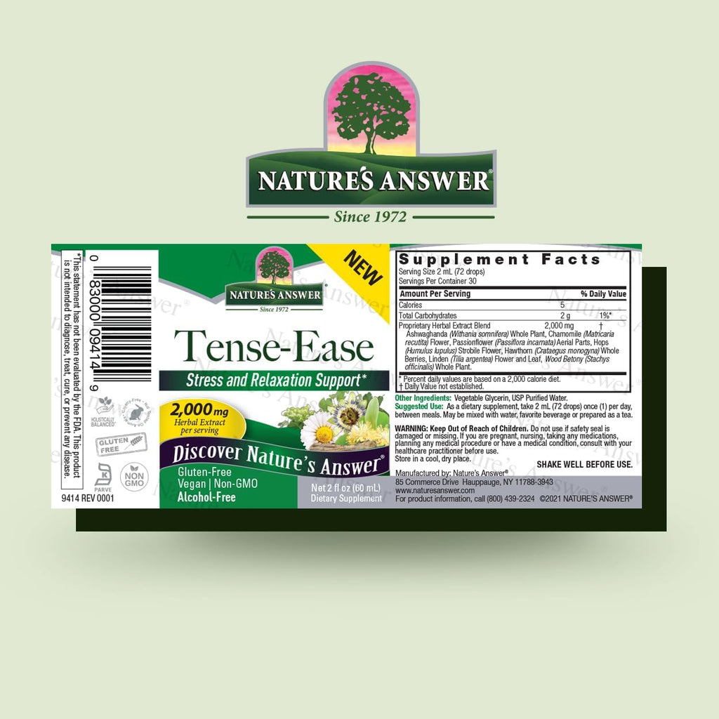 Nature's Answer Tense-Ease con Ashwagandha 2000mg - Extracto Líquido 60ml