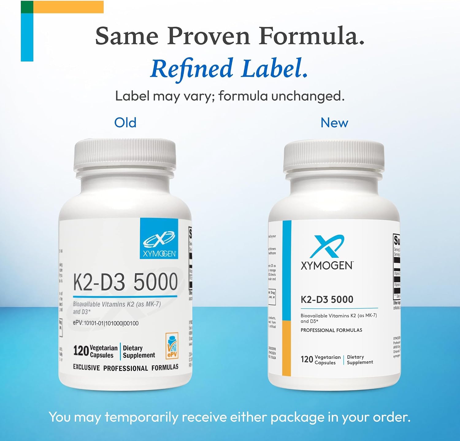 XYMOGEN K2-D3 5000 - Vitaminas D3 y K2, 120 Cápsulas
