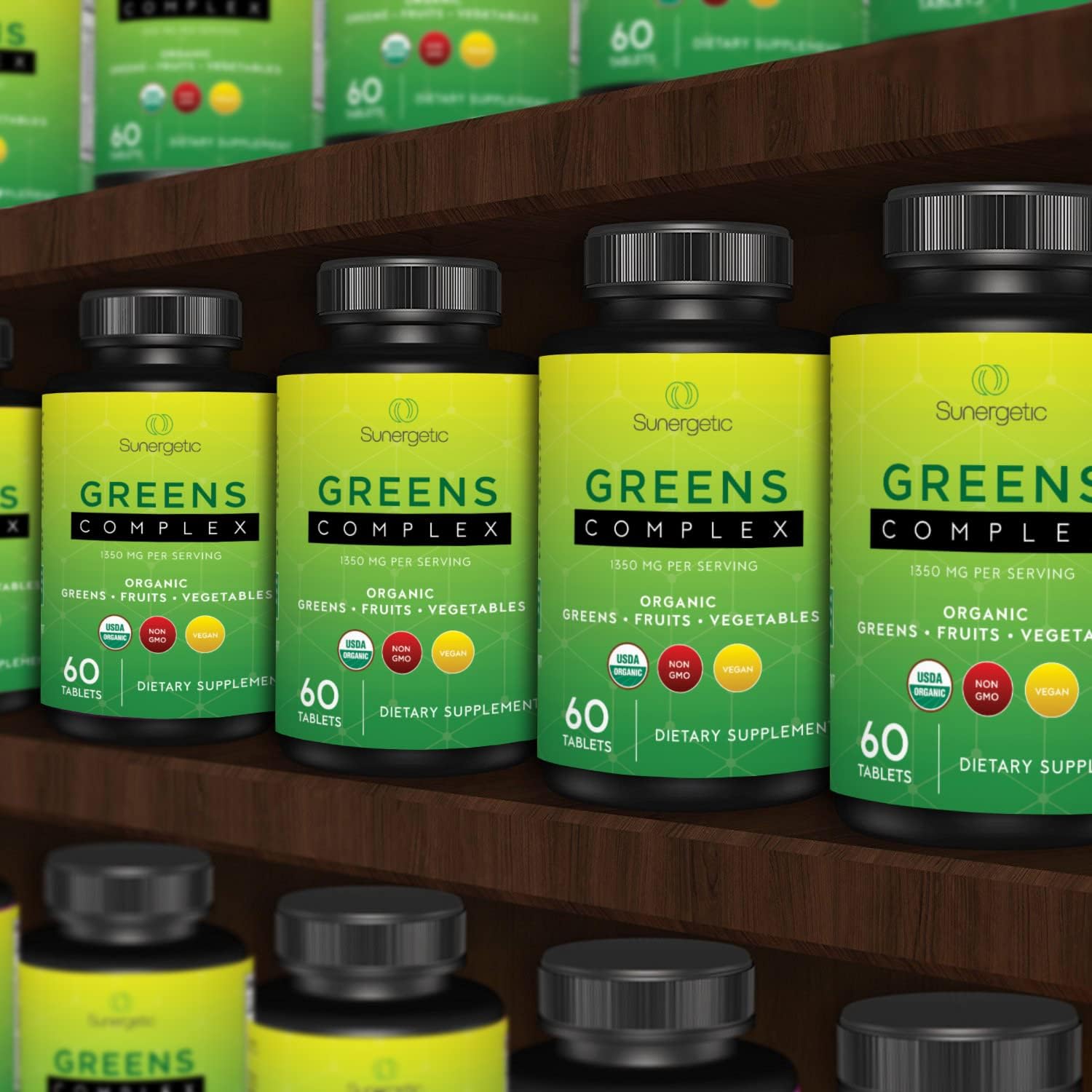 Sunergetic Premium USDA Organic Greens Superfood Tablets – 60 Comprimidos de Superalimentos Verdes Orgánicos