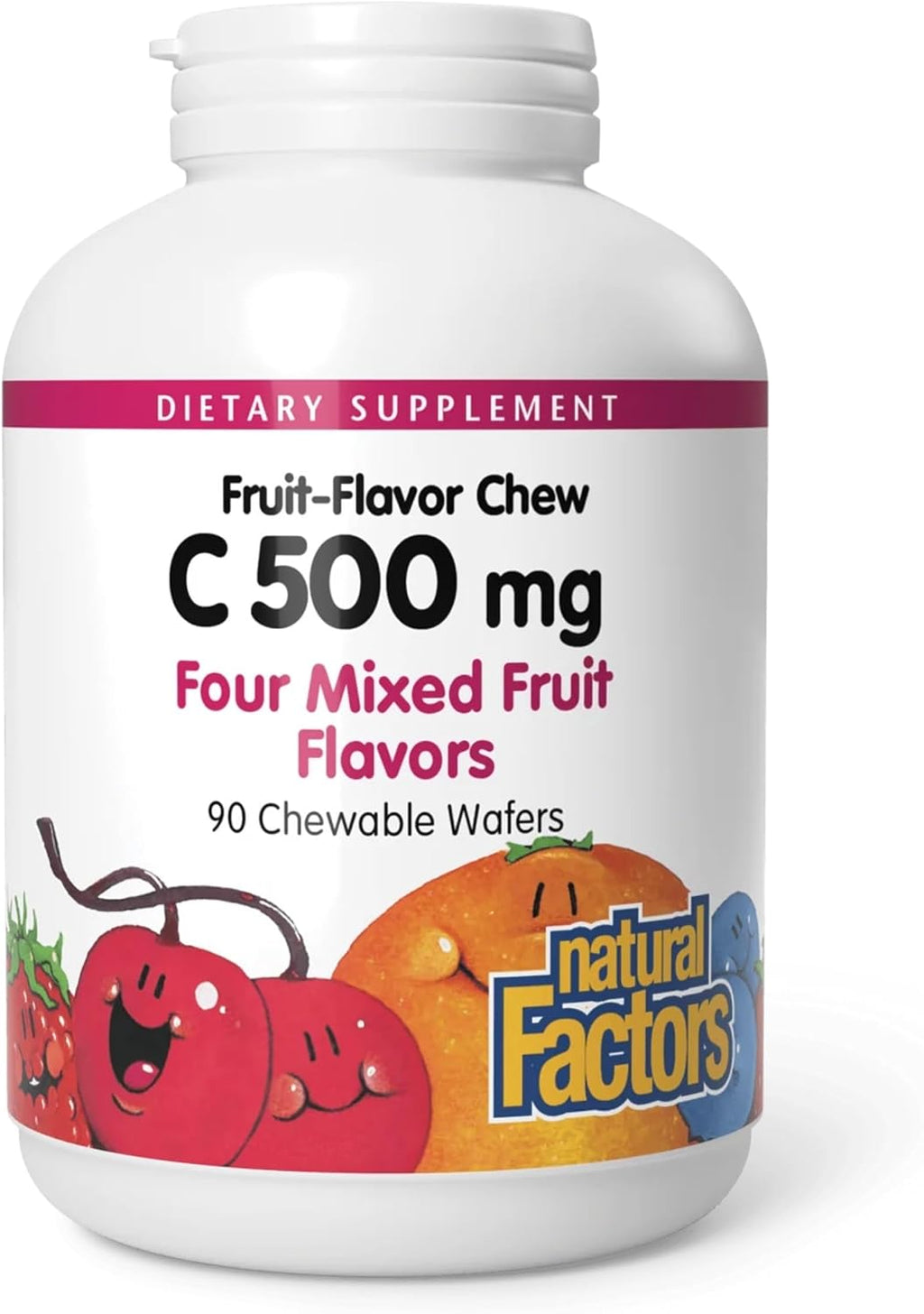 Natural Factors, Vitamina C 500 mg Masticable para Niños, Sabor Fruta, 90 Wafers